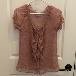 Mauve ruffle floral button down